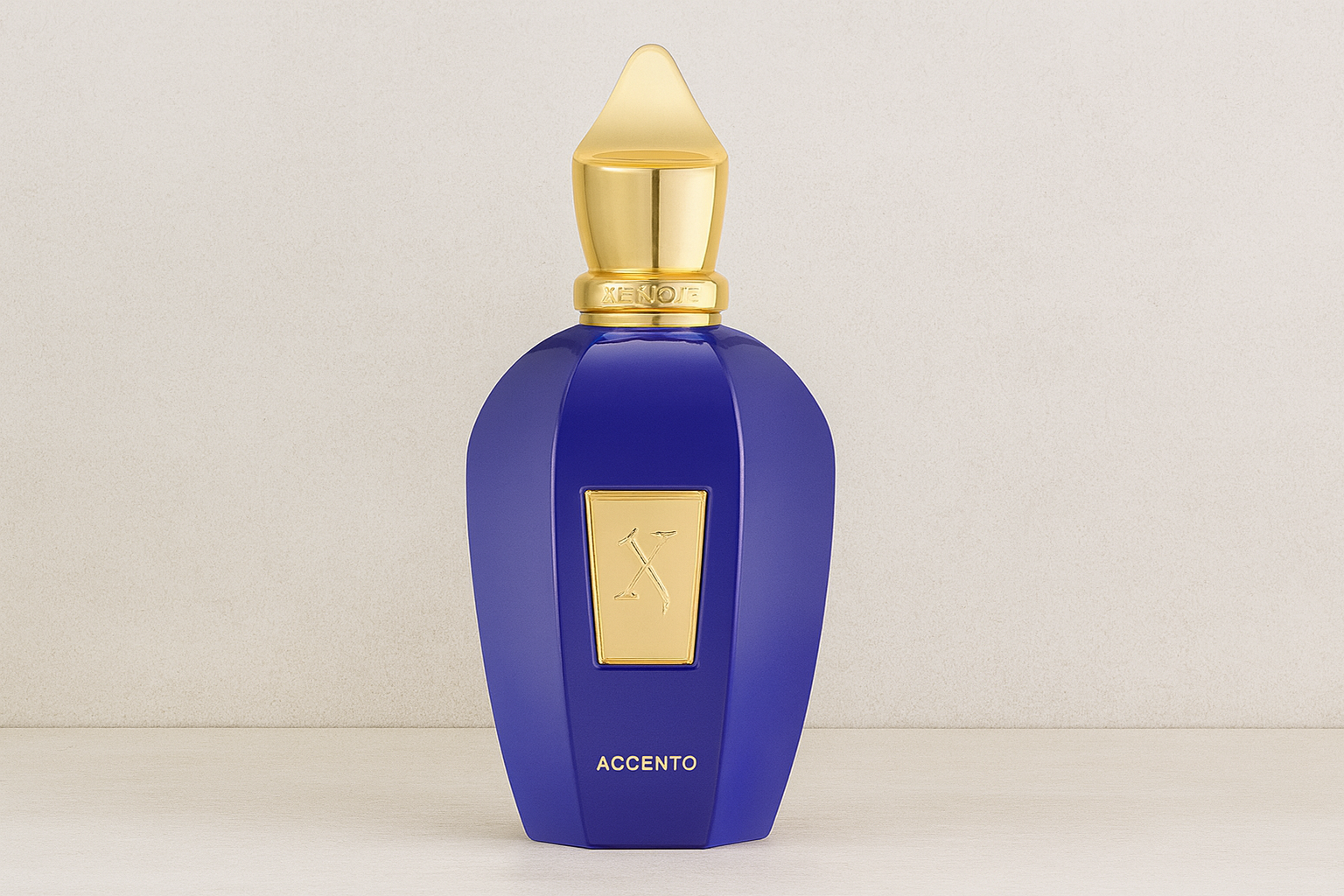 Accento bottle against a light background.