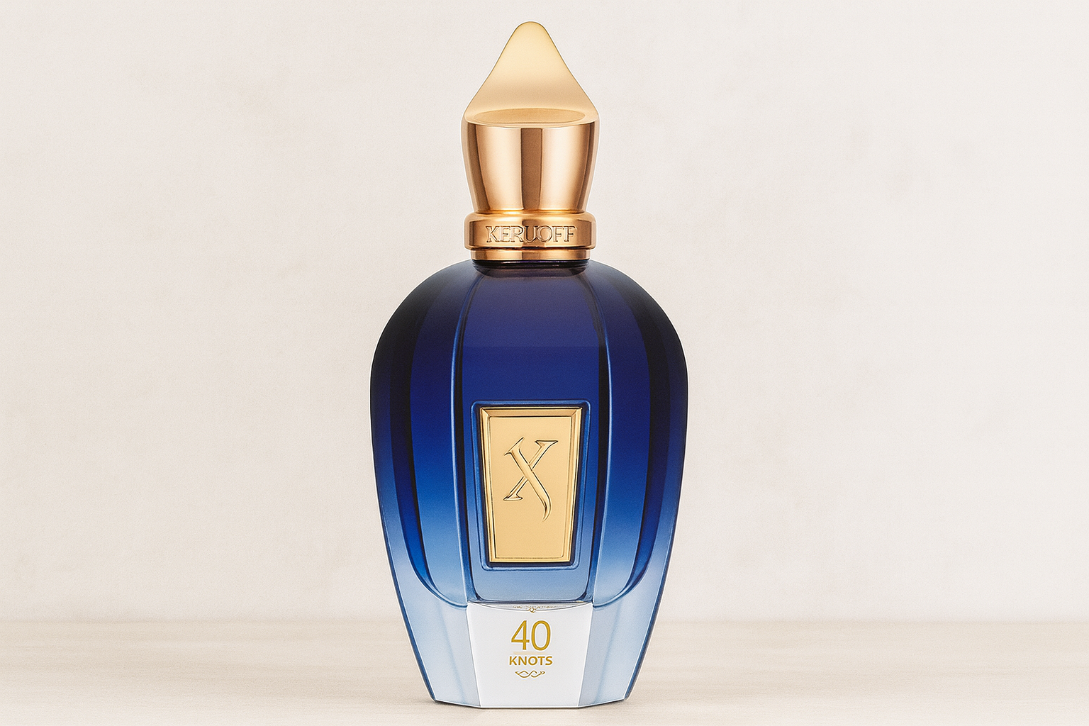 40 knots perfume bottle against a light background.