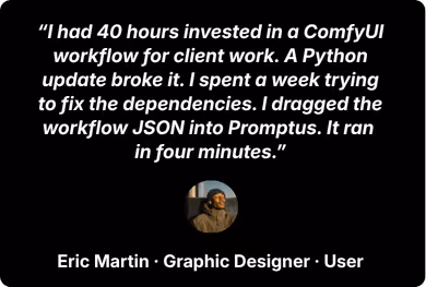 Promptus testimonial from illustrator beta tester