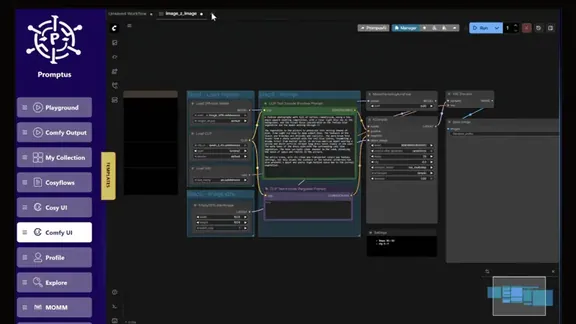 Promptus product montage showing workflow UI and supported models