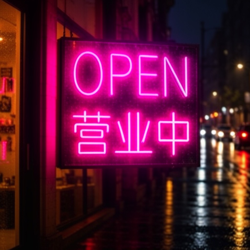 Neon sign that says OPEN in English and Chinese, made with MOSS-Image