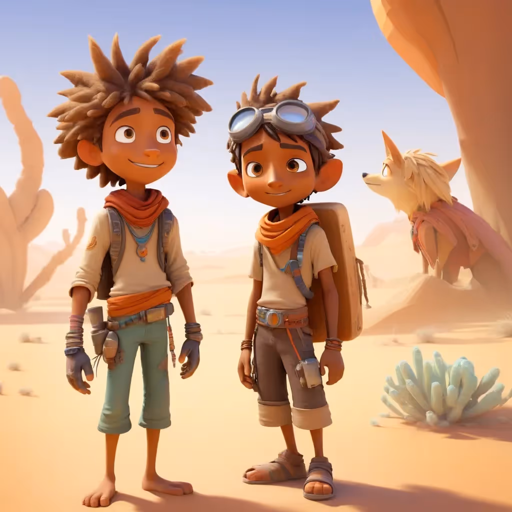 Crash-landed in a desert, young explorer Zeke meets Kiri, a traveler from a world of floating reefs. Through friendships with sand-spirits and desert foxes.