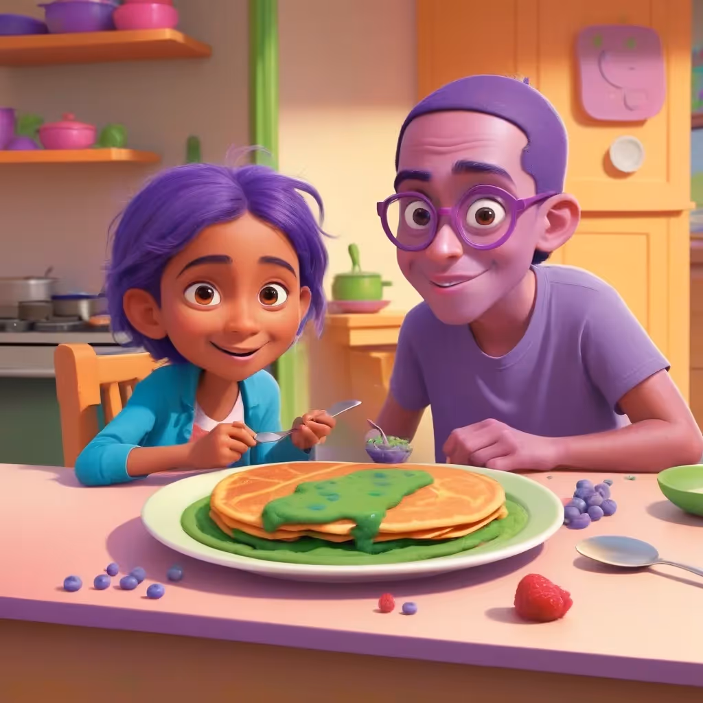 Milo insists that his neighbor Rosa try his oddball breakfast--purple pancakes topped with peas. At first she scoffs, but one bite sparks a flavor expedition.