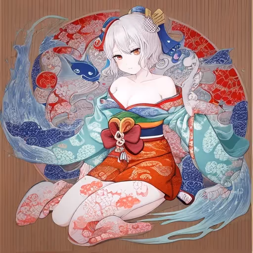 Dans le style de l'ukiyo-e japonais traditionnel allié à un charme illustratif moderne, créez une image basée sur : poisson d'eau, océan.