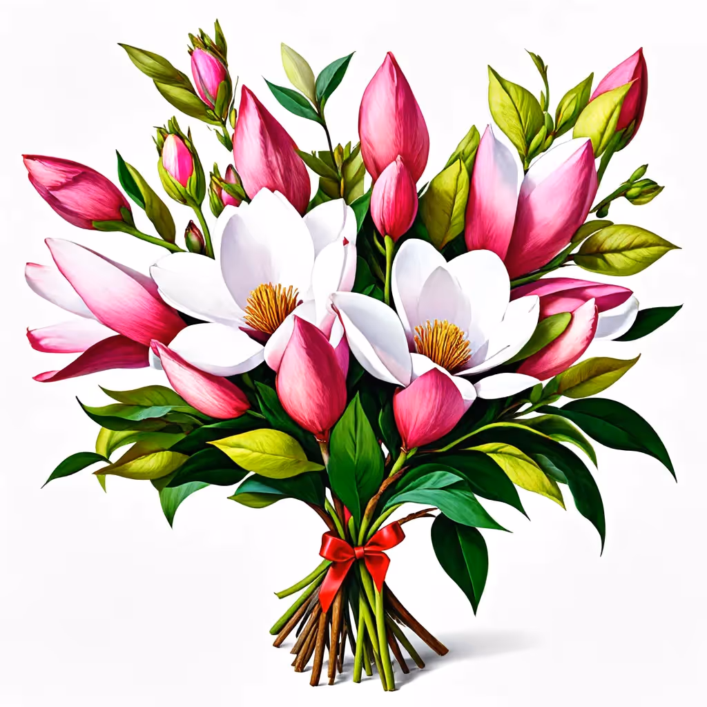 Create a stunning, vibrant image of a flower or bouquet of flowers, showcasing their natural beauty and intricate details of a magnolia.