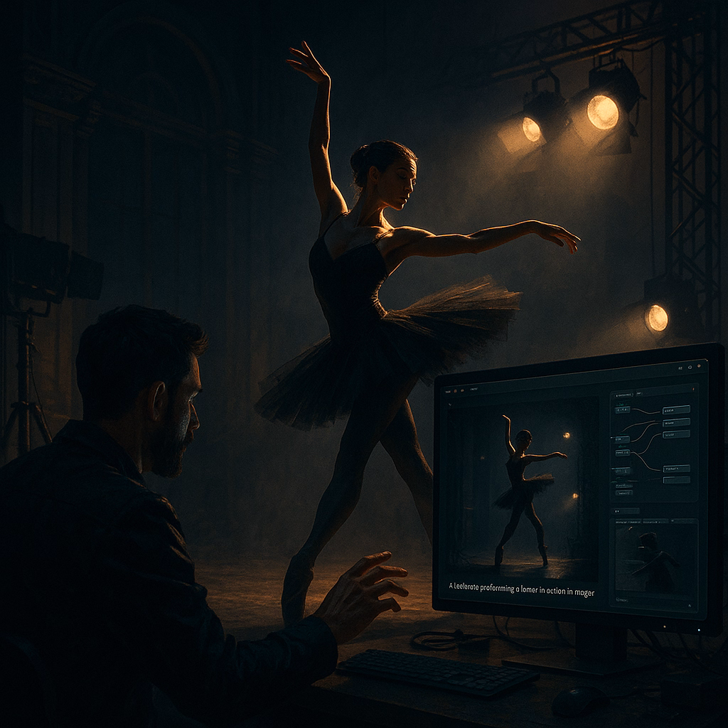 Dark cinematic scene showing AI-generated character