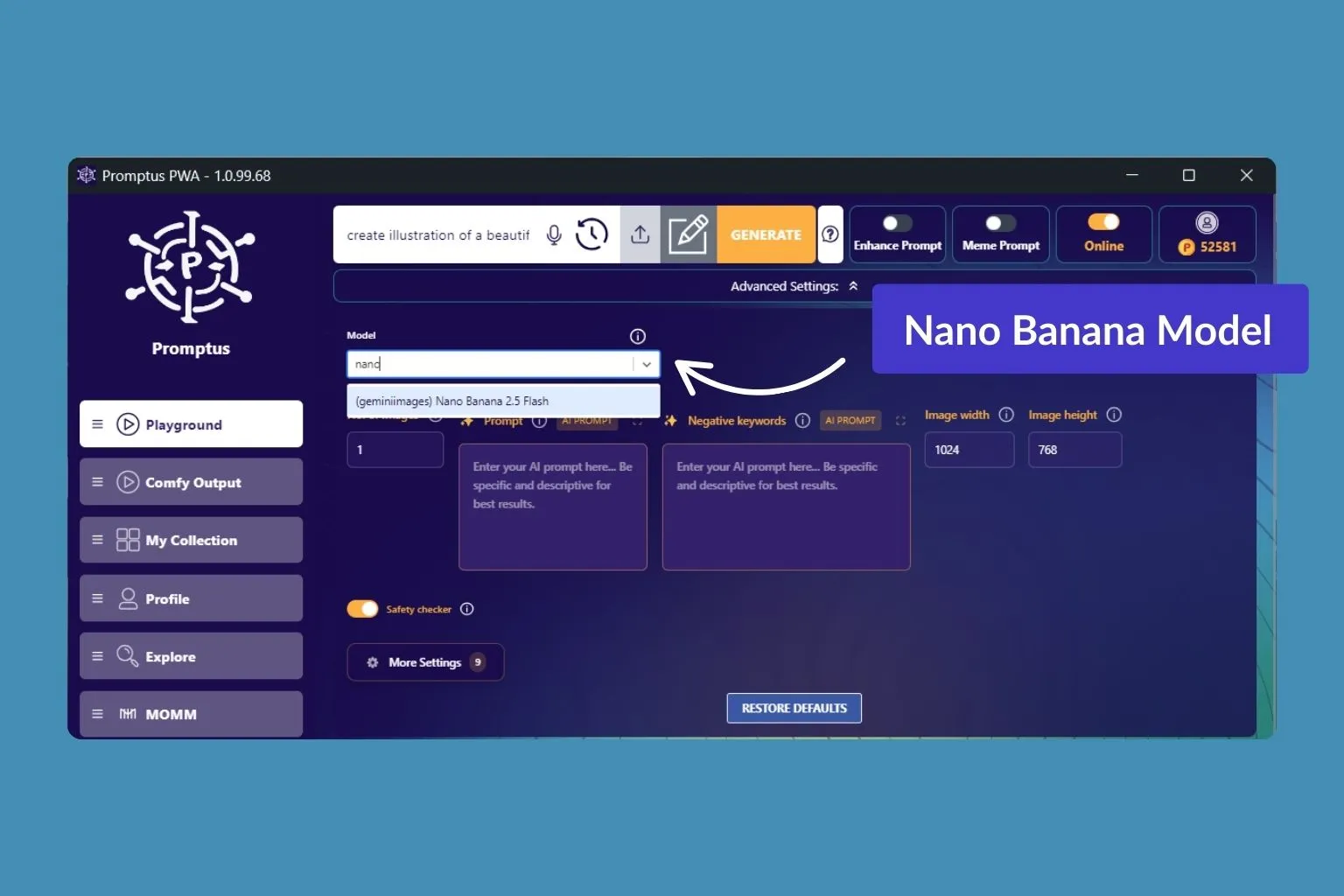 nano banana available on promptus