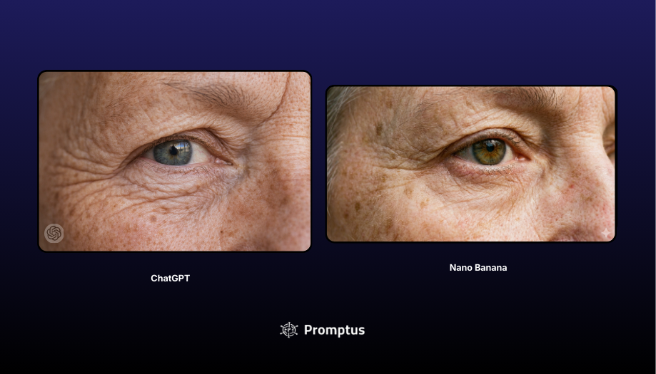 Nano Banana Pro should show realistic micro-textures. GPT 1.5 may still apply a subtle "beauty filter" blur over pores.