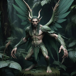 Mythical male creature with greenery.