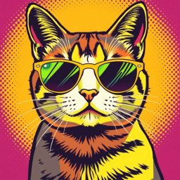 Pop-Art einer Katze mit Brille, generiert auf Promptus AI.