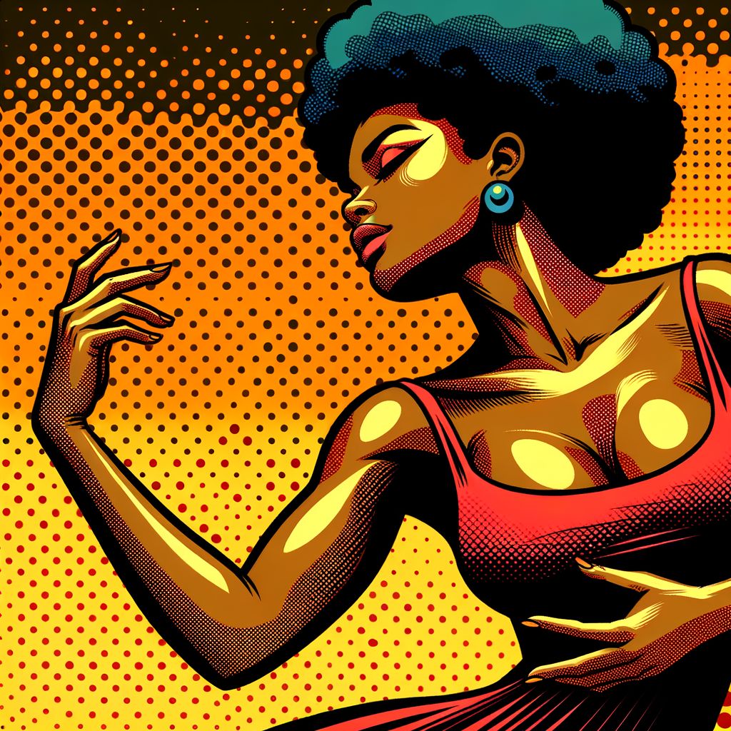 Pop-Art einer tanzenden Frau, generiert auf Promptus AI.