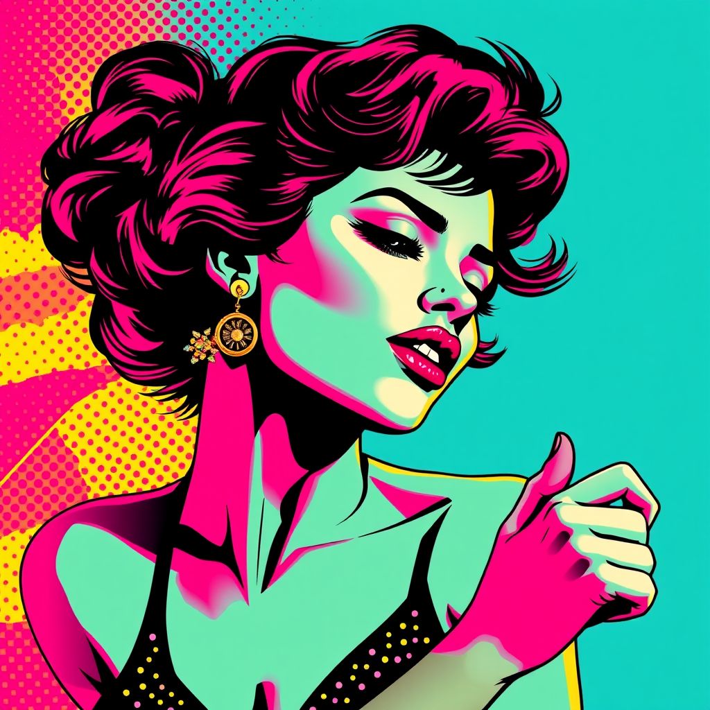 Pop-Art einer tanzenden Frau, generiert auf Promptus AI.
