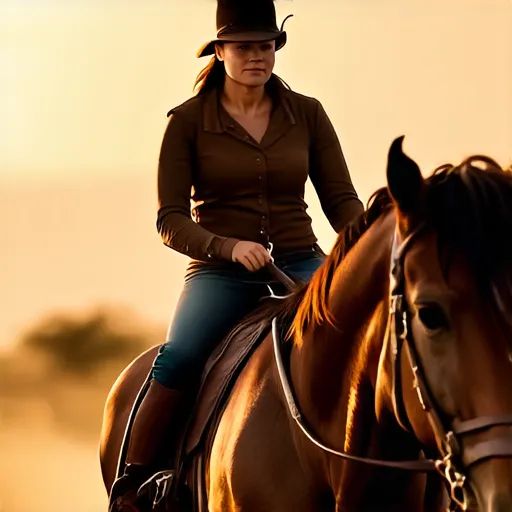 Woman riding horse with mountain in background.