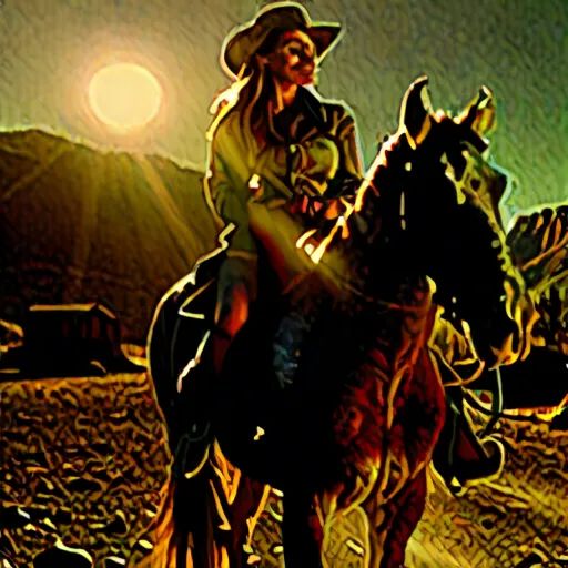Woman riding horse with mountain in background.