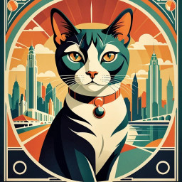 Cat inspired vintage travel poster artwork created on Promptus.