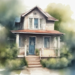 Watercolor style AI image of a house created on Promptus.