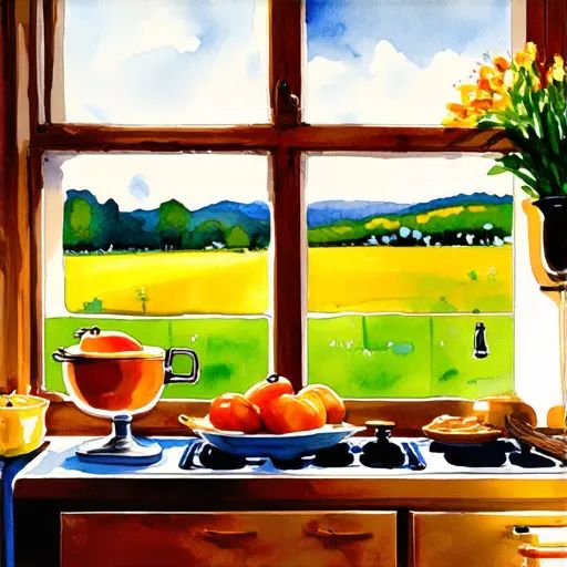 Watercolor style AI image of window view created on Promptus.