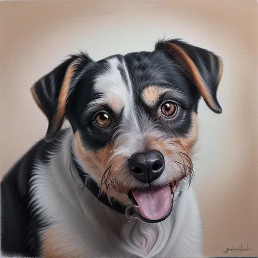 Smiling dog with tough out created on Promptus AI pet portrait generator. 