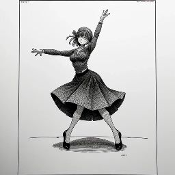 Ink, anime, comic, character of woman dancing