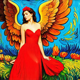 Van Gogh art style of woman with wings