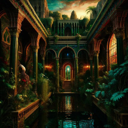 A stunning Pre-Raphaelite painting of the Hanging Gardens of Babylon
