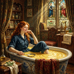 Pre-Raphaelite art style image of woman in bathtub