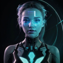 Holography AI image of a robotic woman