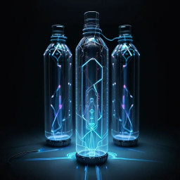 Holography style AI image of water bottle generated by Promptus