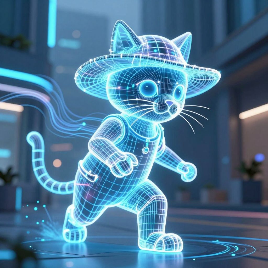 Holography AI image of cat with a hat on Promptus