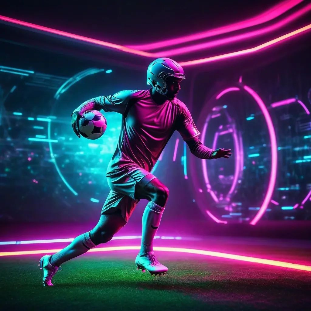 Cybercreature of robotic man playing football