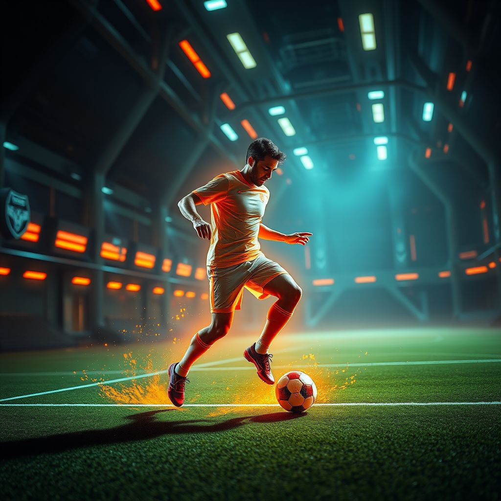 Cyber future with man at stadium
