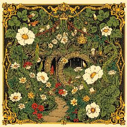 Art nouveau AI painting of a rose garden field