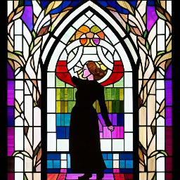 Stained glass design of woman in black using AI
