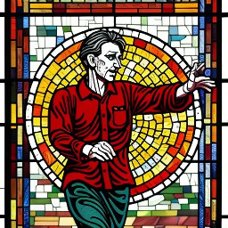 Stained glass design of man in red shirt using AI