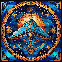 Stained glass design of triangle and circle sphere