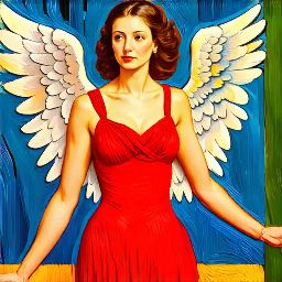 Fairy woman in red dress in van gogh style