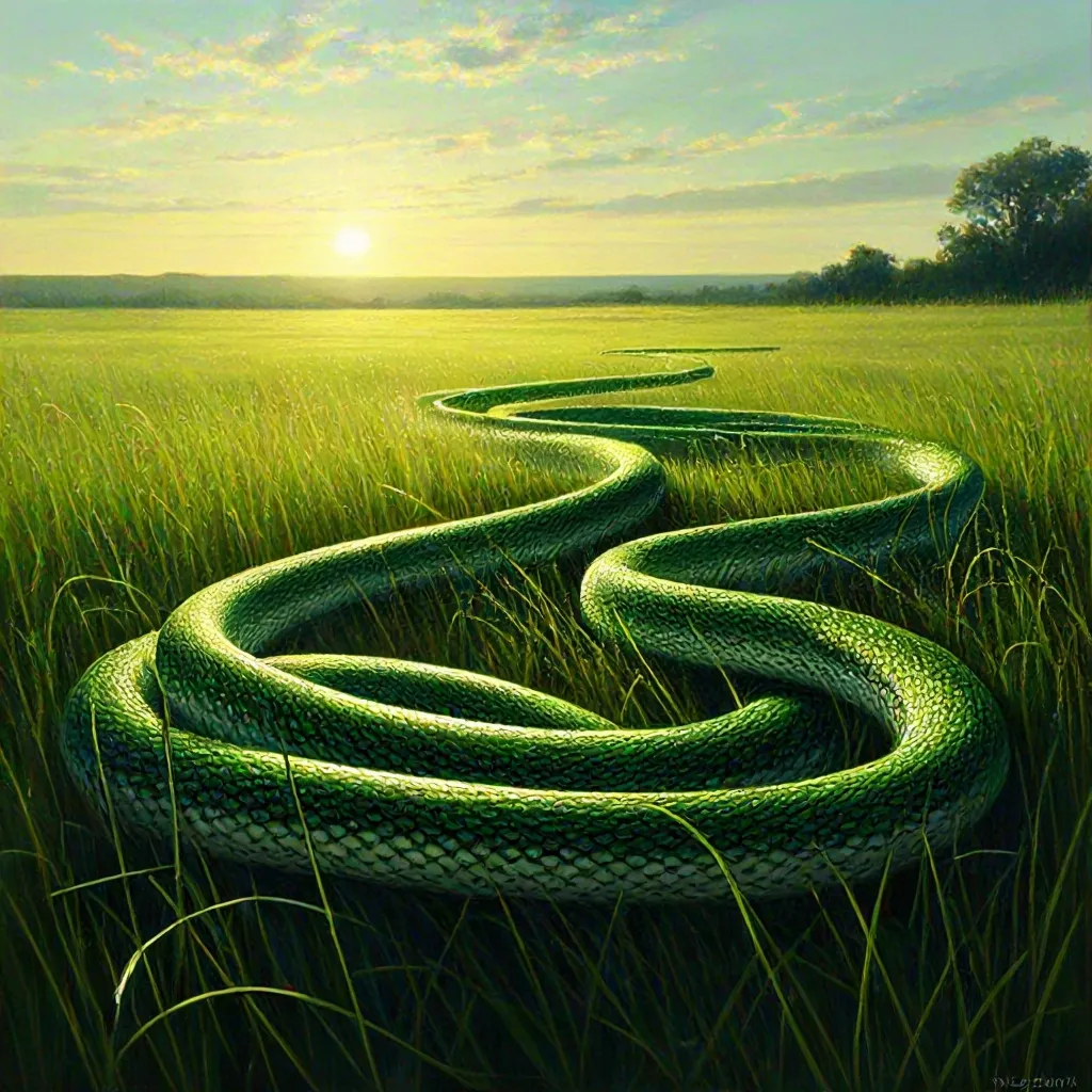 In my dream, I'm walking through a sunlit meadow when the tall grass parts and reveals a carpet of green snakes. They hiss at me, but when I freeze they're taunting me.
