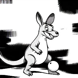 Kangaroo playing with a ball in Manga cartoon style