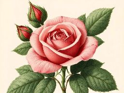 Pink rose bulb AI generated flower in botanical style