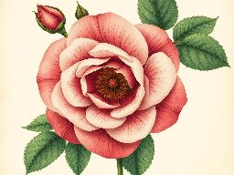 Botanical vintage artwork of rose in full bloom