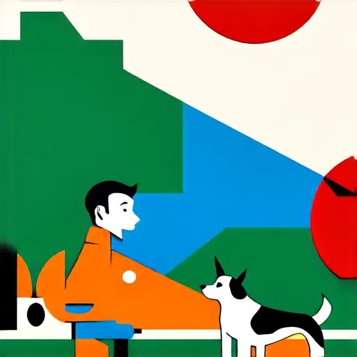 Bauhaus AI illustration image of man with dog at park