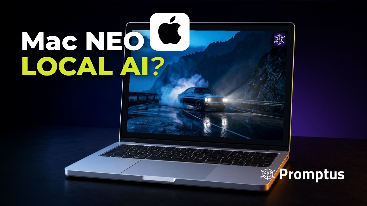 An 8 GB MacBook Neo running local AI image generation in Promptus