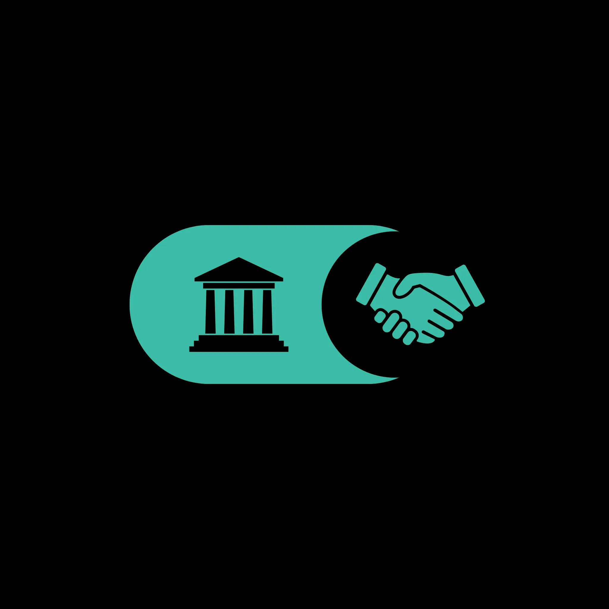 Two hands shaking each other over a black background.