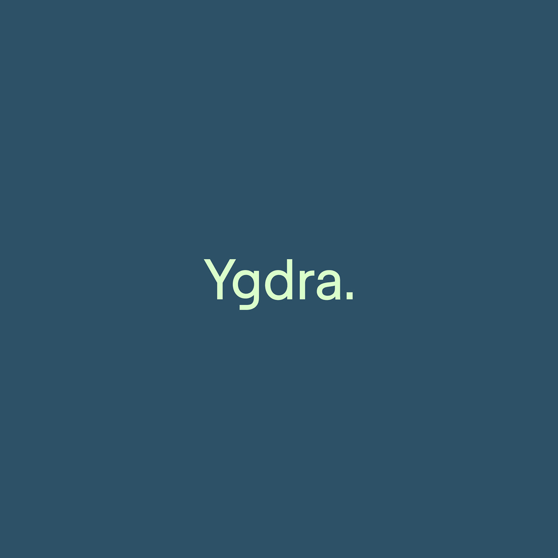 The word 'Ygdra.' displayed in light green text on a dark blue background.