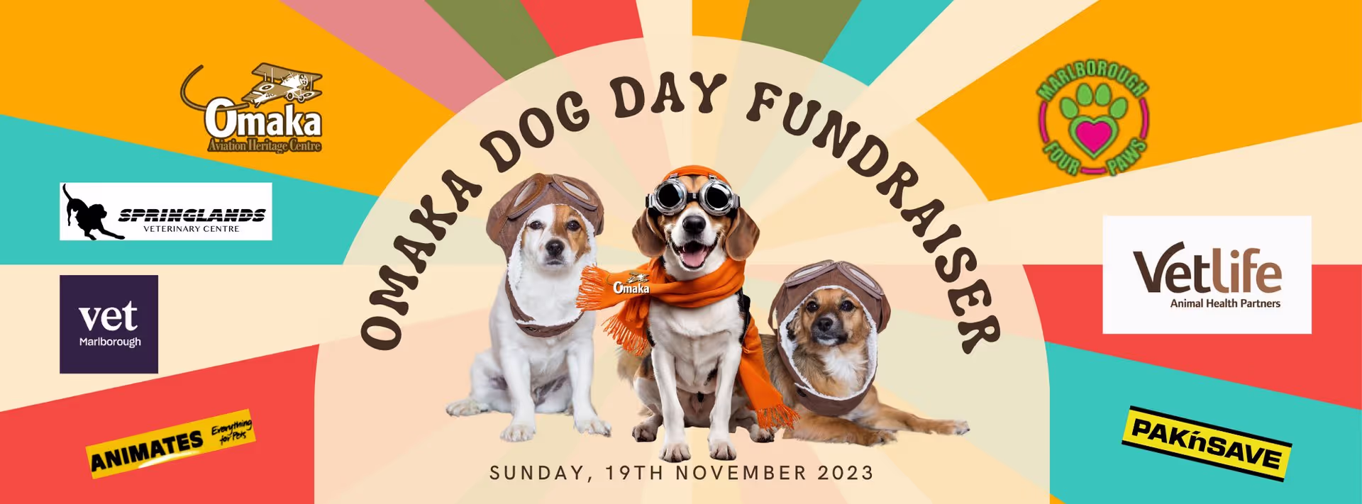 A poster with details about the Omaka Dog Day Fundraiser.