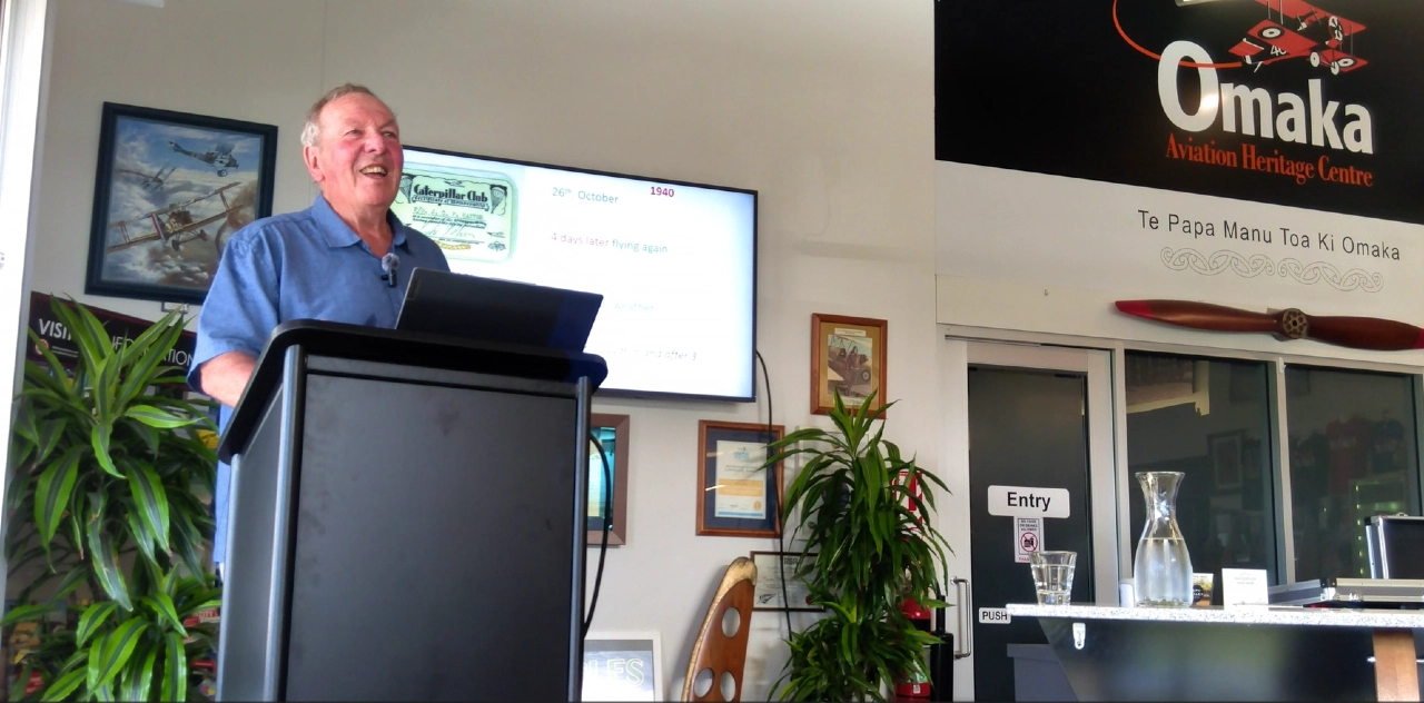 Geoff Piper presenting 'The 19 Lives of Squadron Leader James Hayter' at the Omaka Aviation Heritage Centre.
