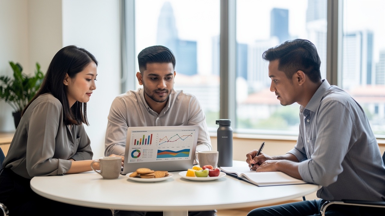 Diverse Singapore team collaborating with data and technology