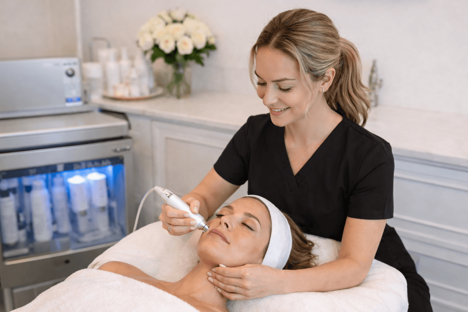  Licensed provider performing customized facial treatment at Elite Medspa in Topsfield, Massachusetts, for healthy, glowing skin
