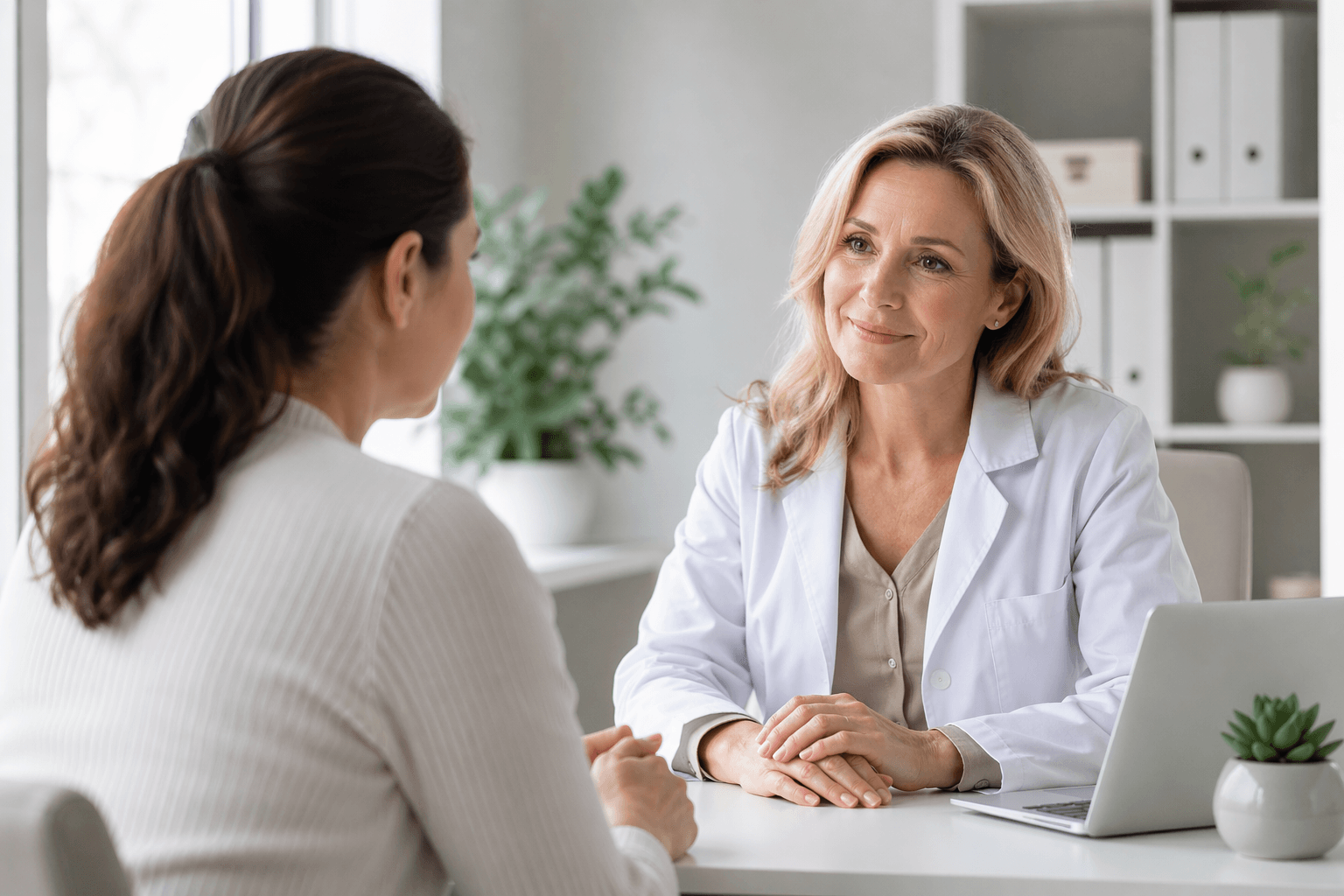 Medical consultation discussing HRT options in Needham, Massachusetts