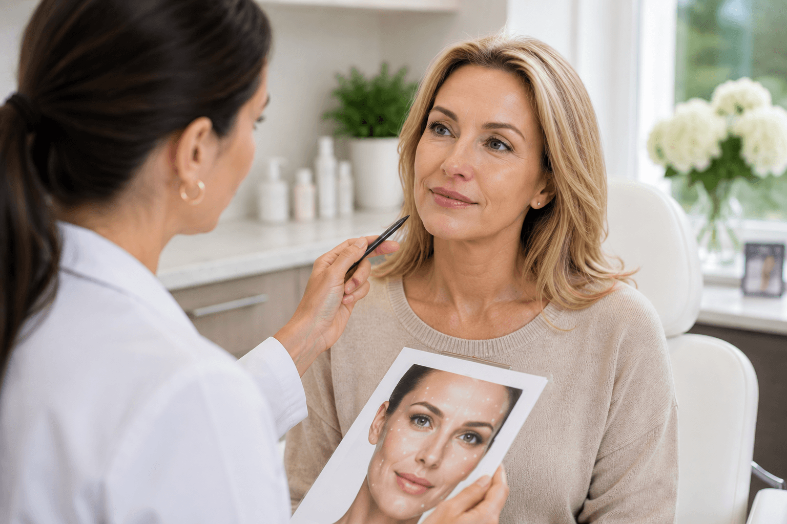 Woman receiving a smooth, natural neurotoxin (tox) treatment at a med spa in Needham, Massachusetts